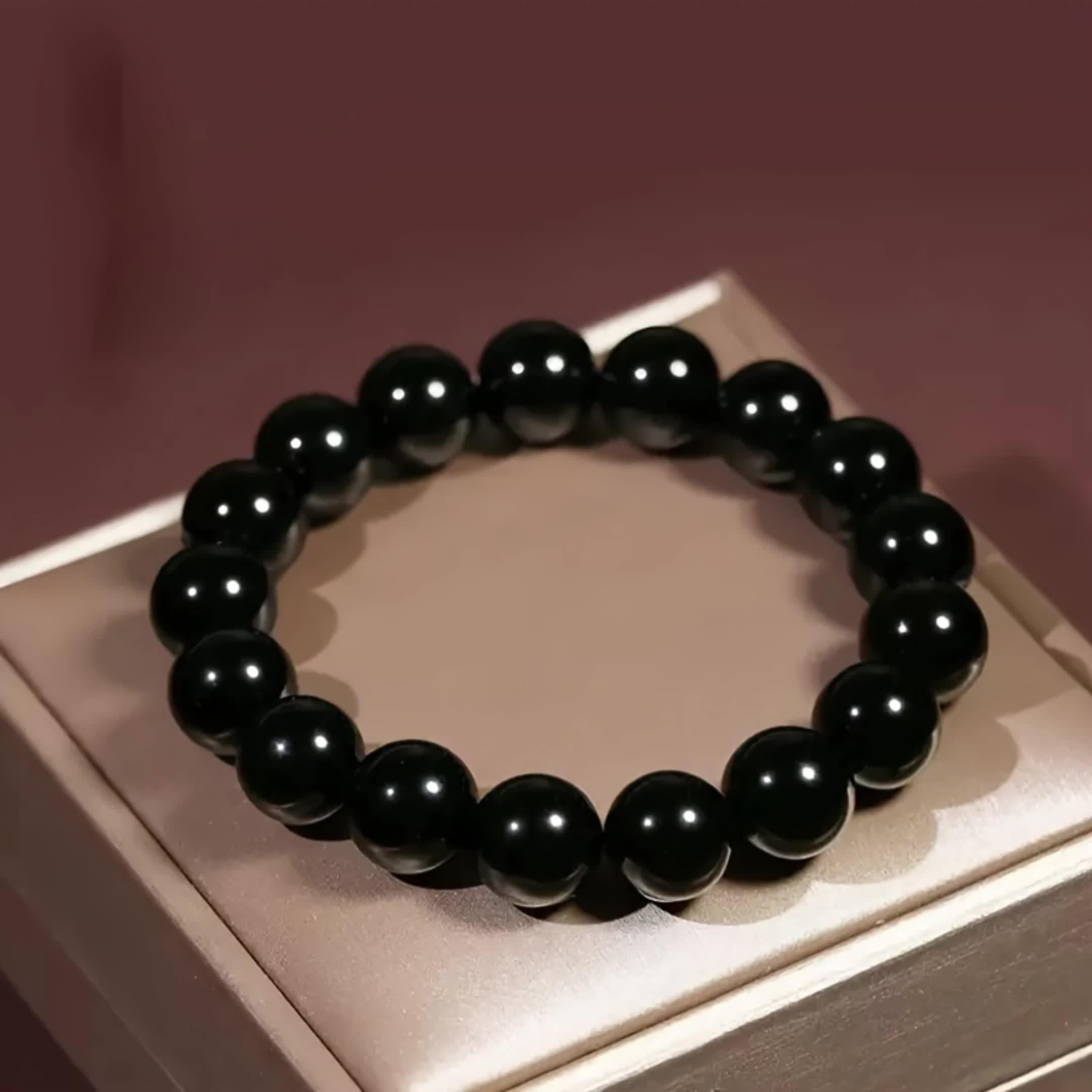 Elegant Obsidian Bead Bracelet – Natural Stone Jewelry with Smooth Polished Beads