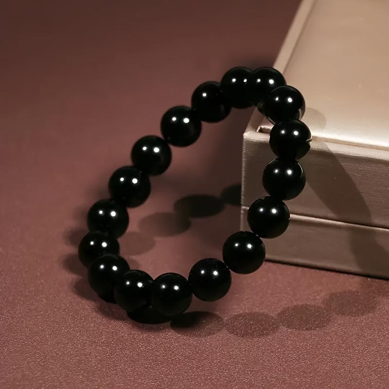 Elegant Obsidian Bead Bracelet – Natural Stone Jewelry with Smooth Polished Beads