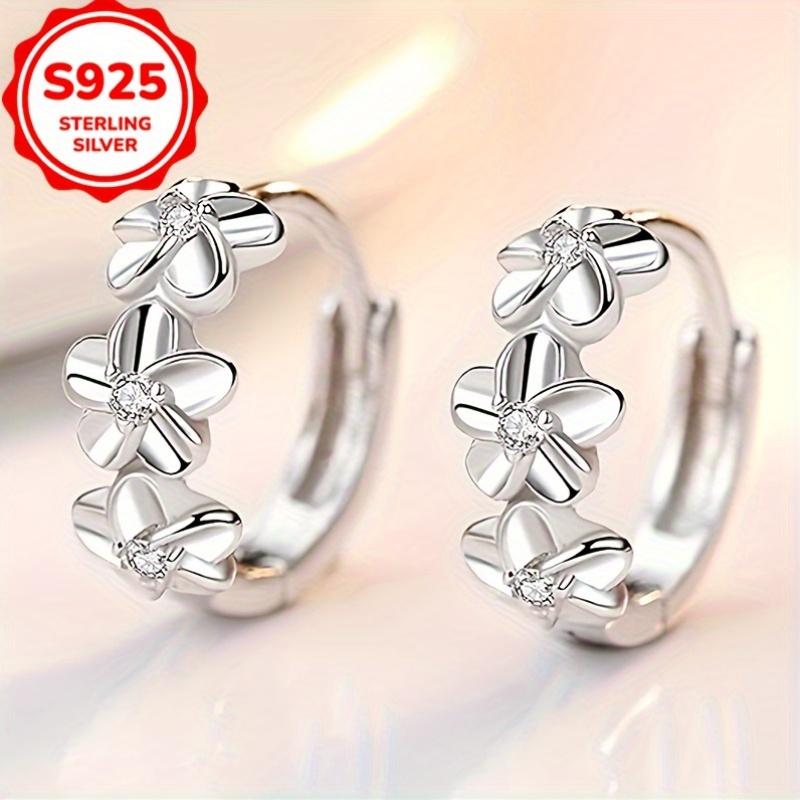 Elegant 925 Sterling Silver Hoop Earrings with Sweet Floral Design