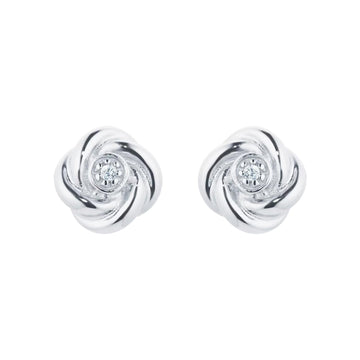 9ct White Gold 0.01cttw Diamond Flower Stud Earrings