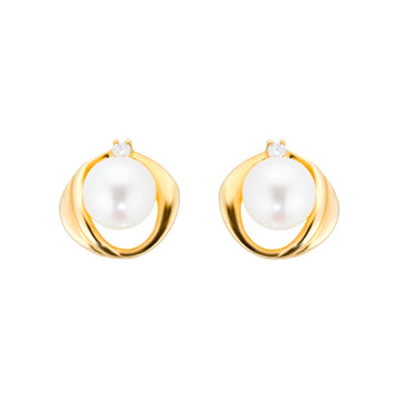9ct Yellow Gold Fluid Pearl 0.04ct Stud Earrings