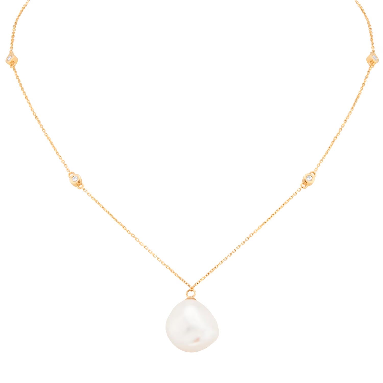 18ct Yellow Gold 0.10cttw Diamond & Baroque Pearl Pendant