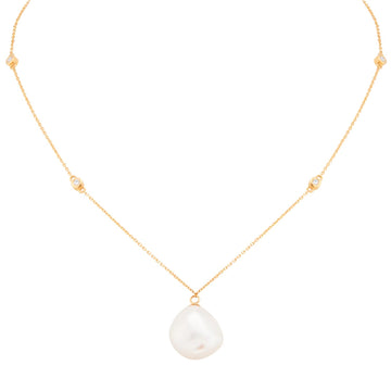 18ct Yellow Gold 0.10cttw Diamond & Baroque Pearl Pendant