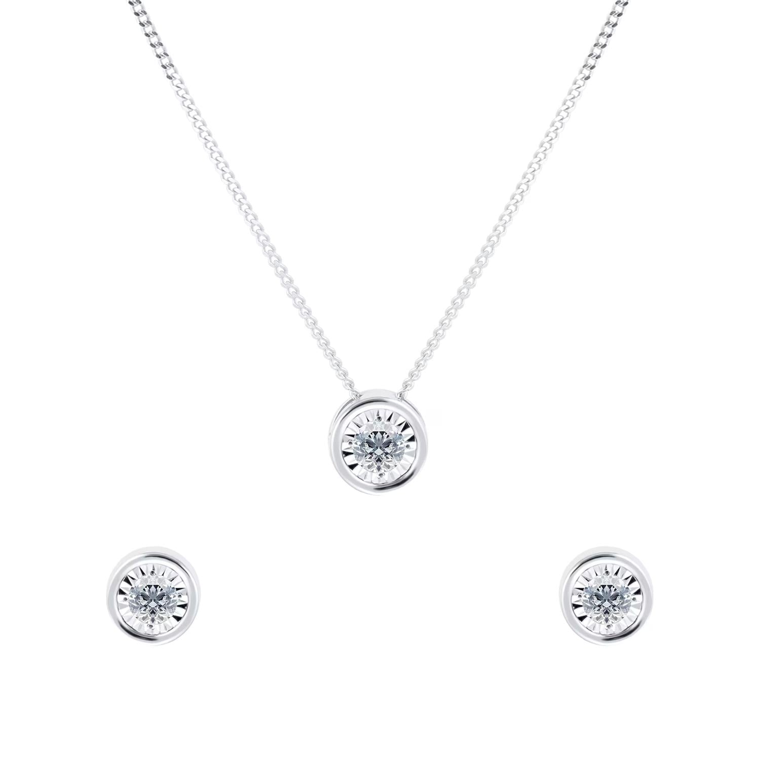 9ct White Gold 0.20cttw Diamond Illusion Jewellery Set