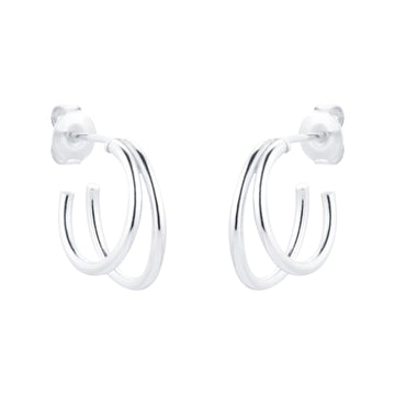 Silver Double Wire Hoop Earrings