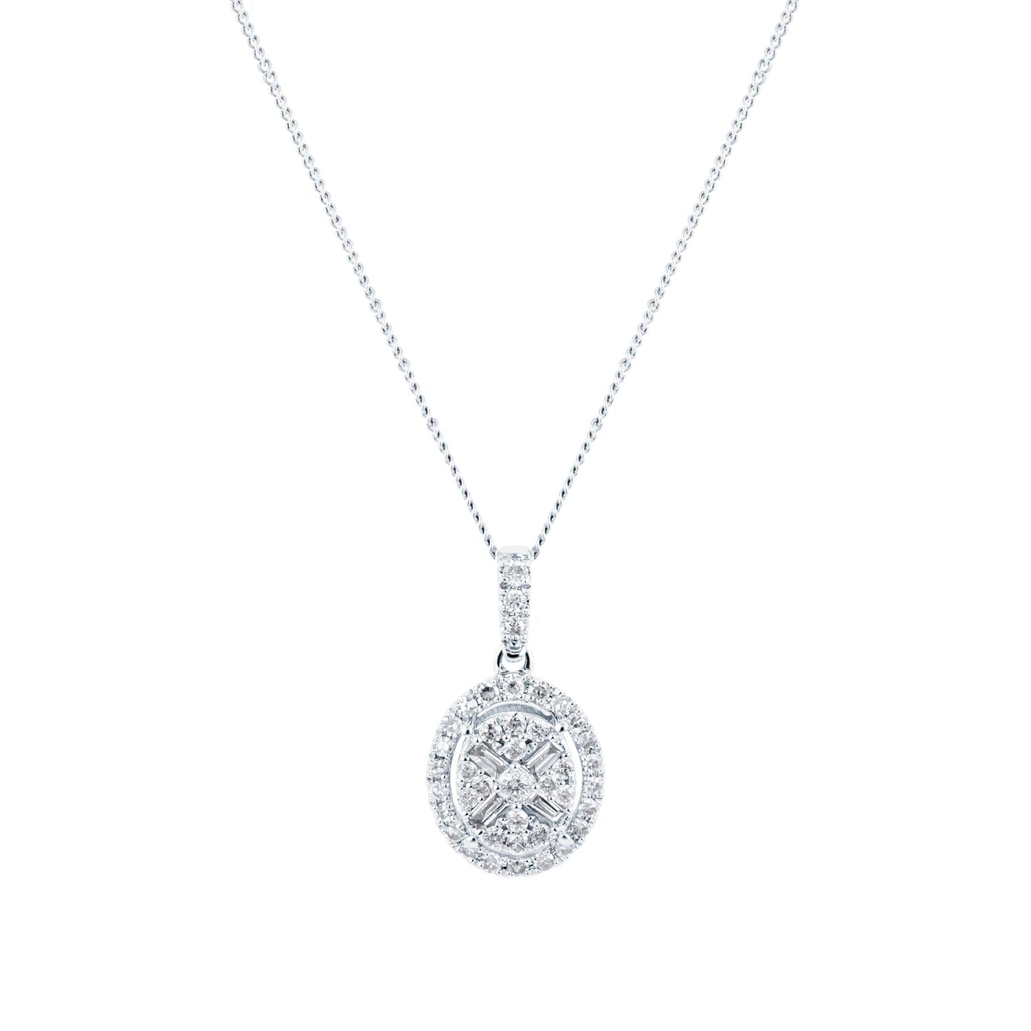 9ct White Gold 0.25ct Diamond Oval Cluster Pendant