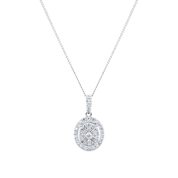 9ct White Gold 0.25ct Diamond Oval Cluster Pendant
