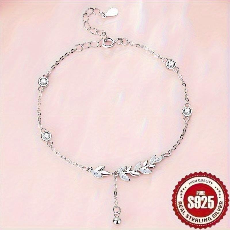 S925 Sterling Silvery Unique Light Wheat Ear Petal Flower Bracelet