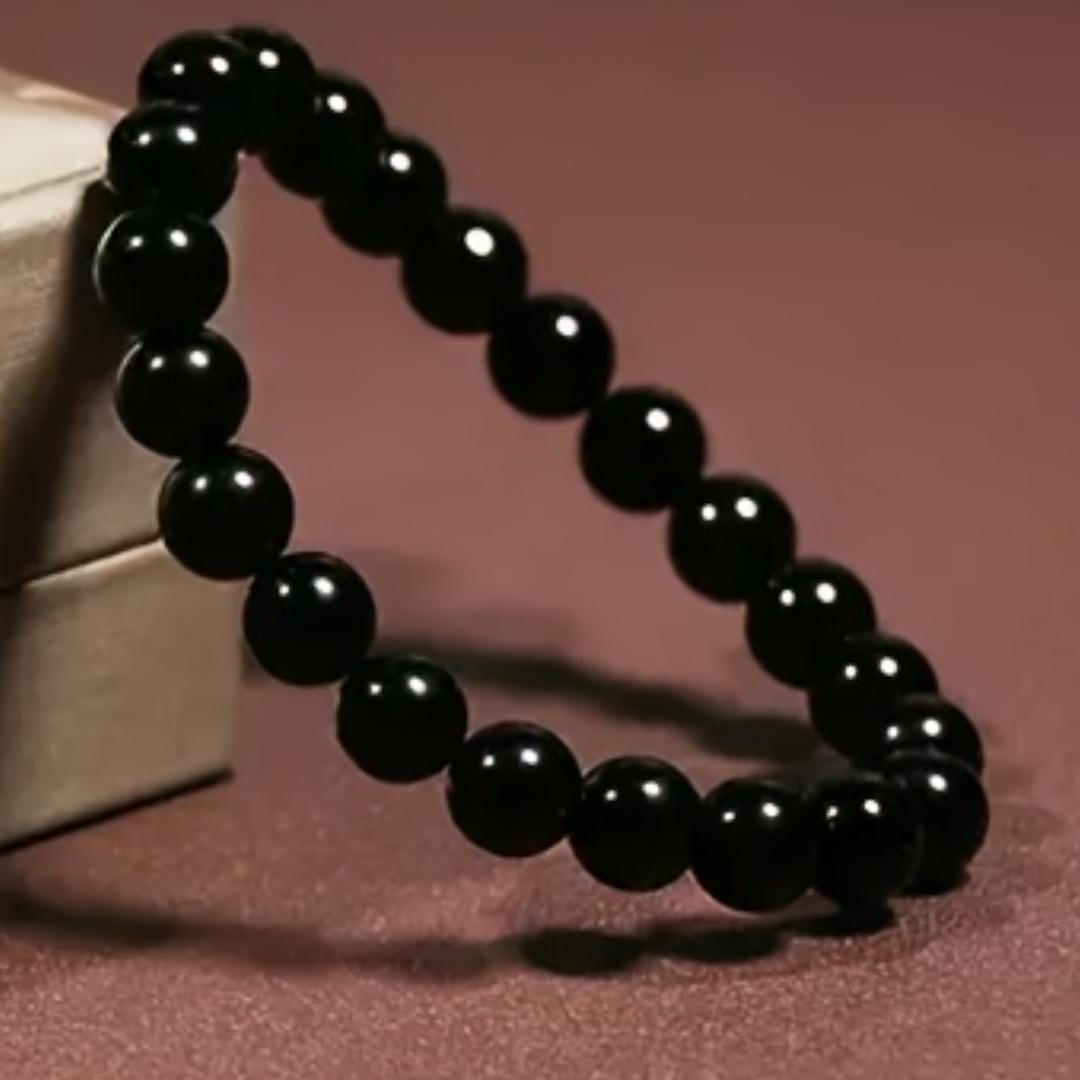 Elegant Obsidian Bead Bracelet – Natural Stone Jewelry with Smooth Polished Beads