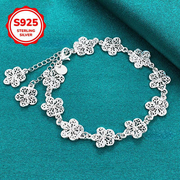 925 Silver Hollow Flower Bracelet Women’s Bohemian Style