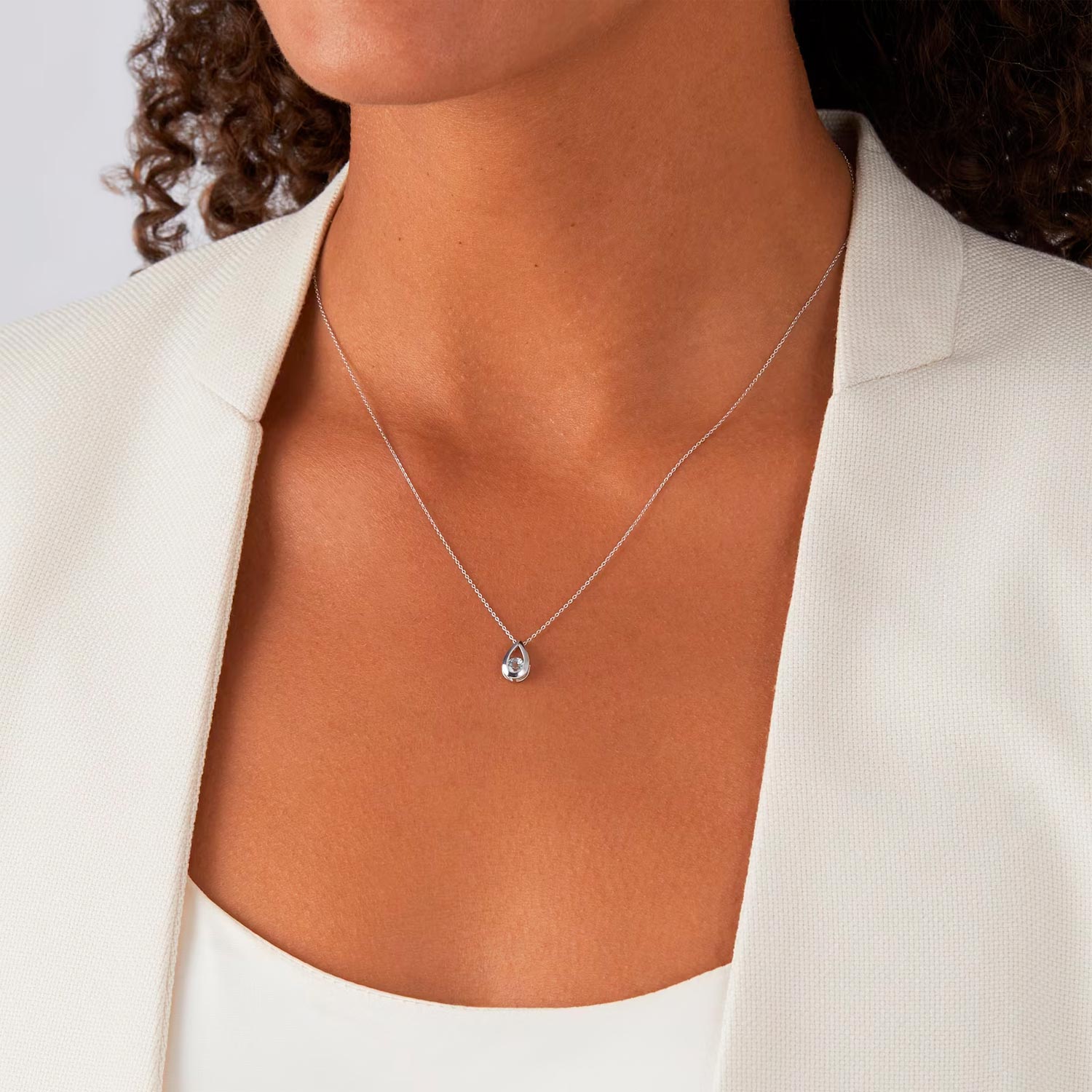 9ct White Gold Blue Topaz Teardrop Pendant