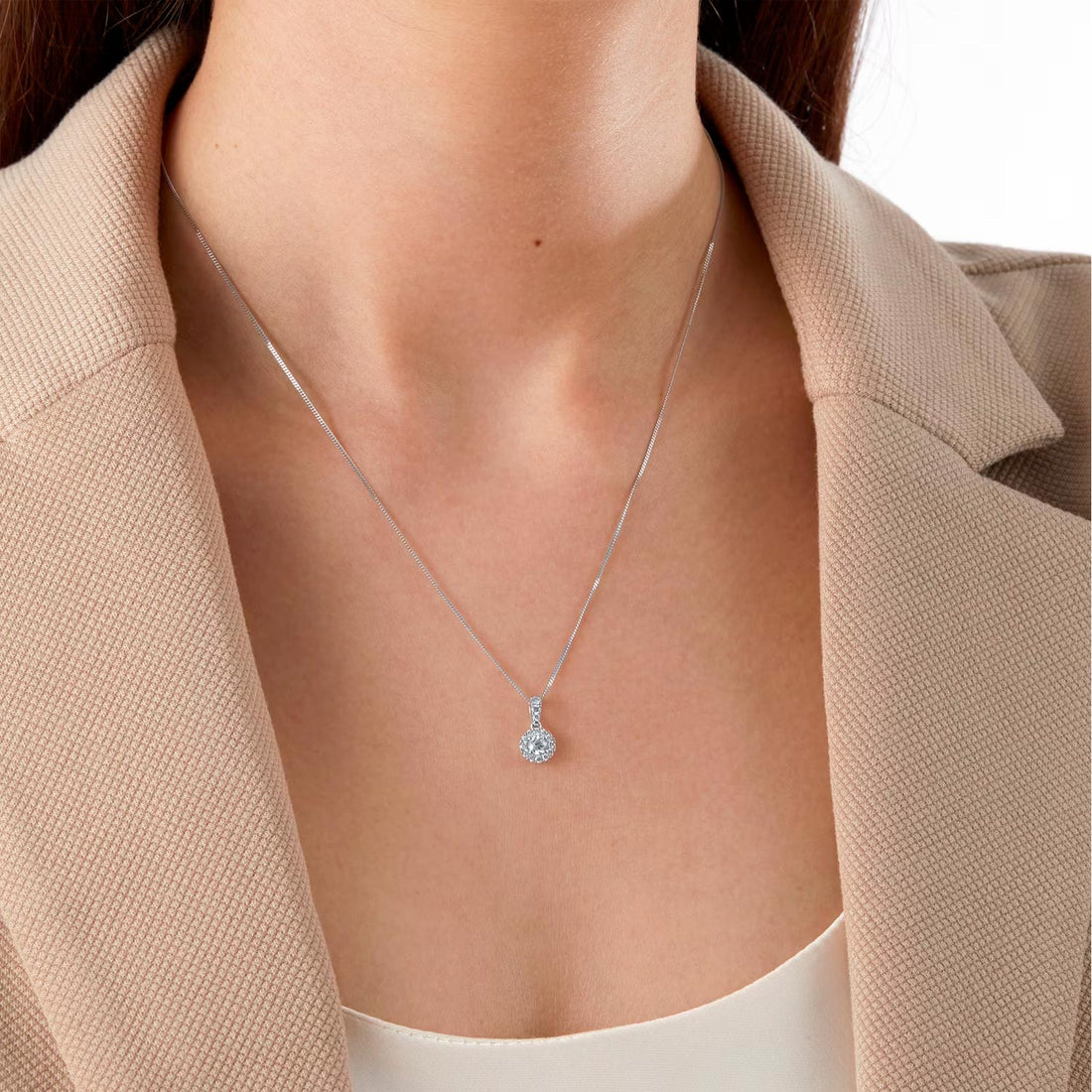 9ct White Gold 0.40cttw Round Halo Pendant