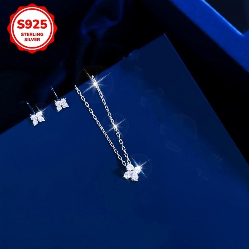 1 Pair of Earrings + 1 Necklace 925 Sterling Silver Jewelry Set
