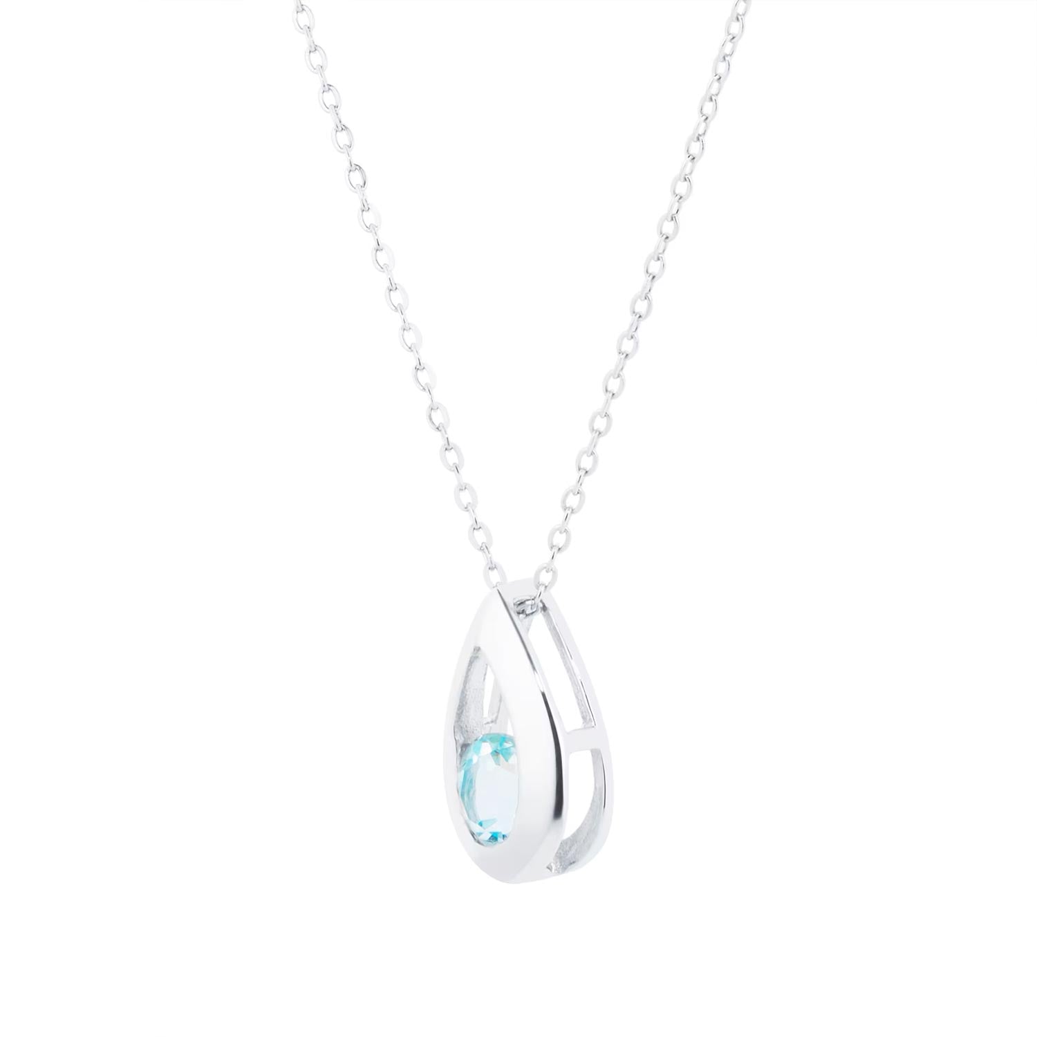 9ct White Gold Blue Topaz Teardrop Pendant