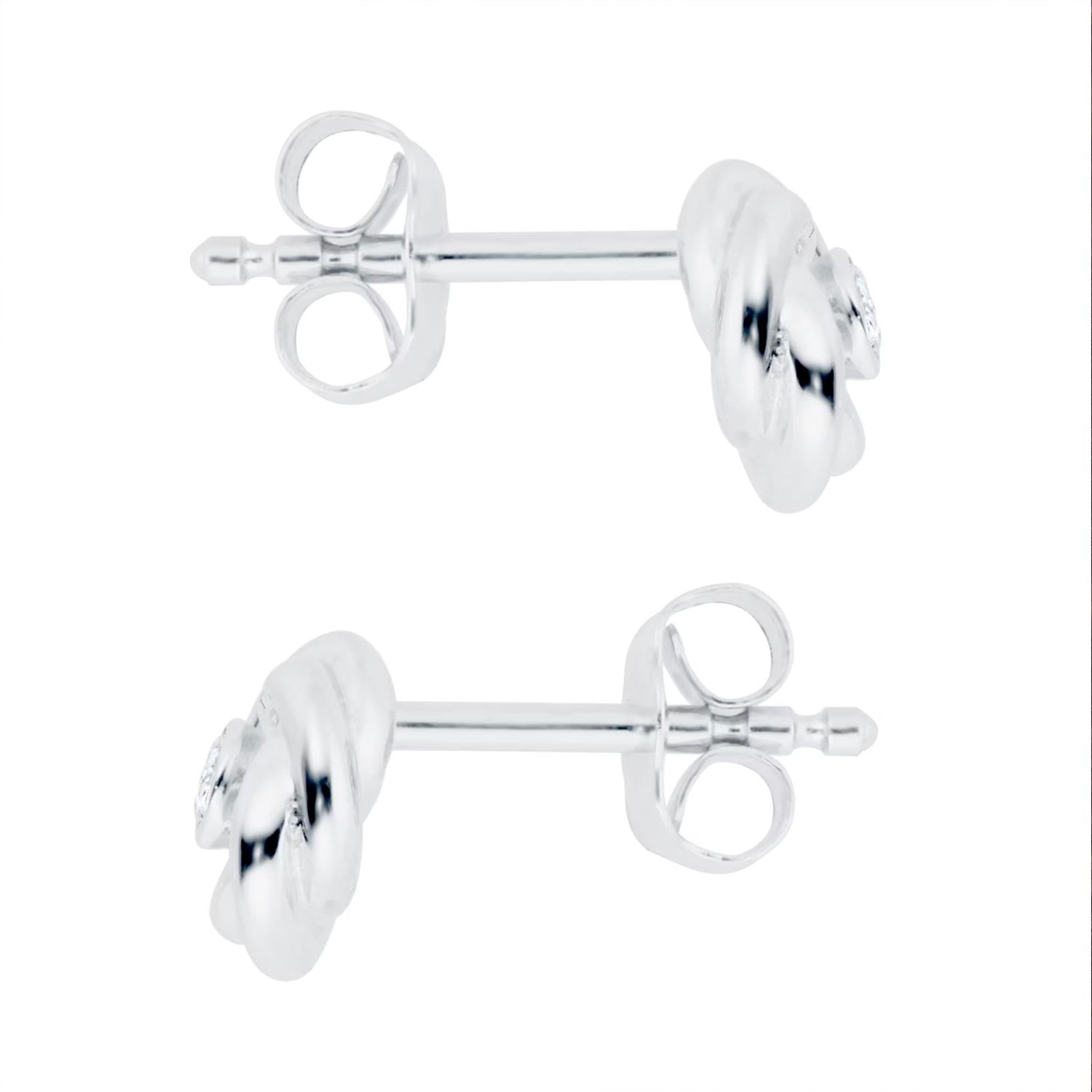 9ct White Gold 0.01cttw Diamond Flower Stud Earrings