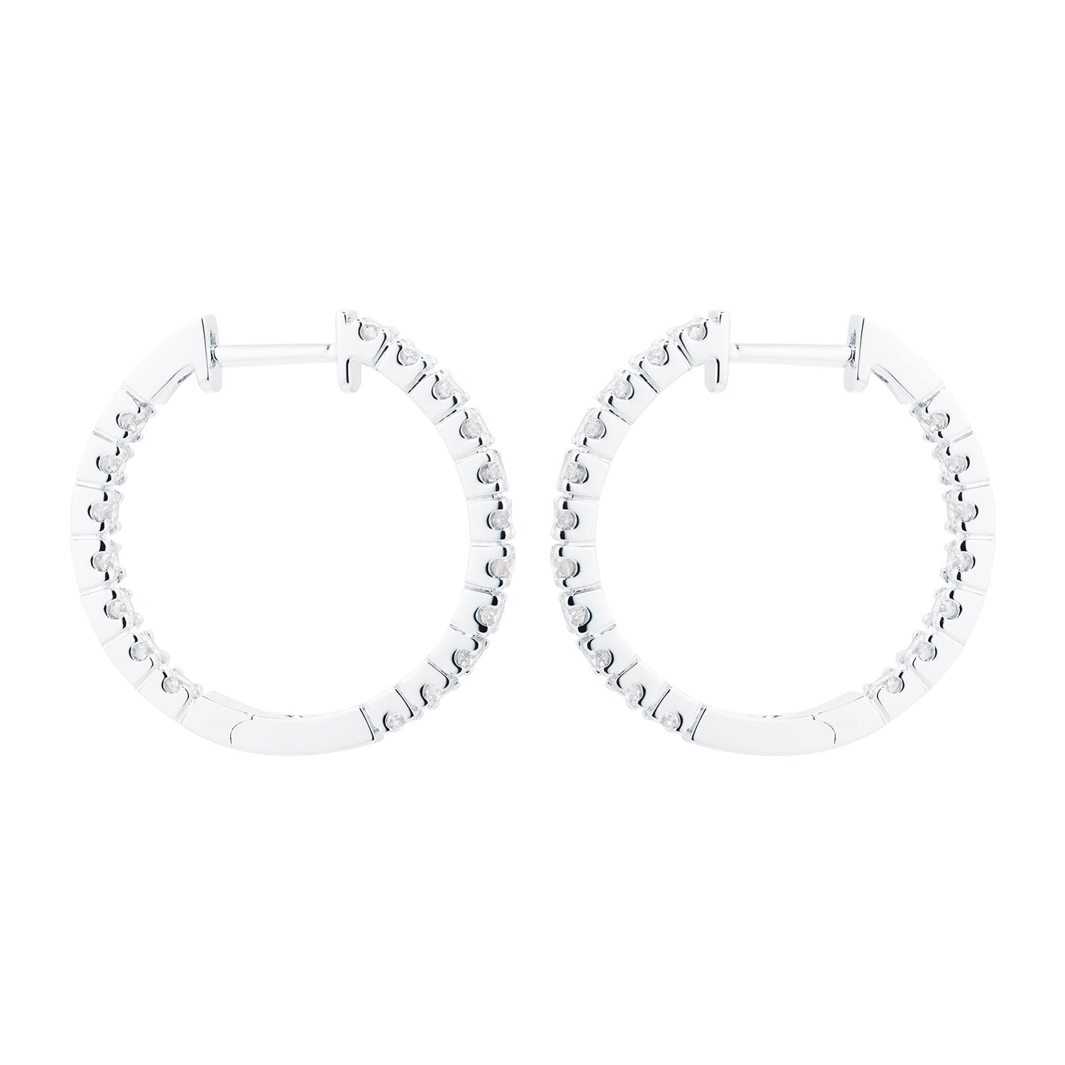 18ct White Gold 1.00cttw Diamond 20mm Hoop Earrings