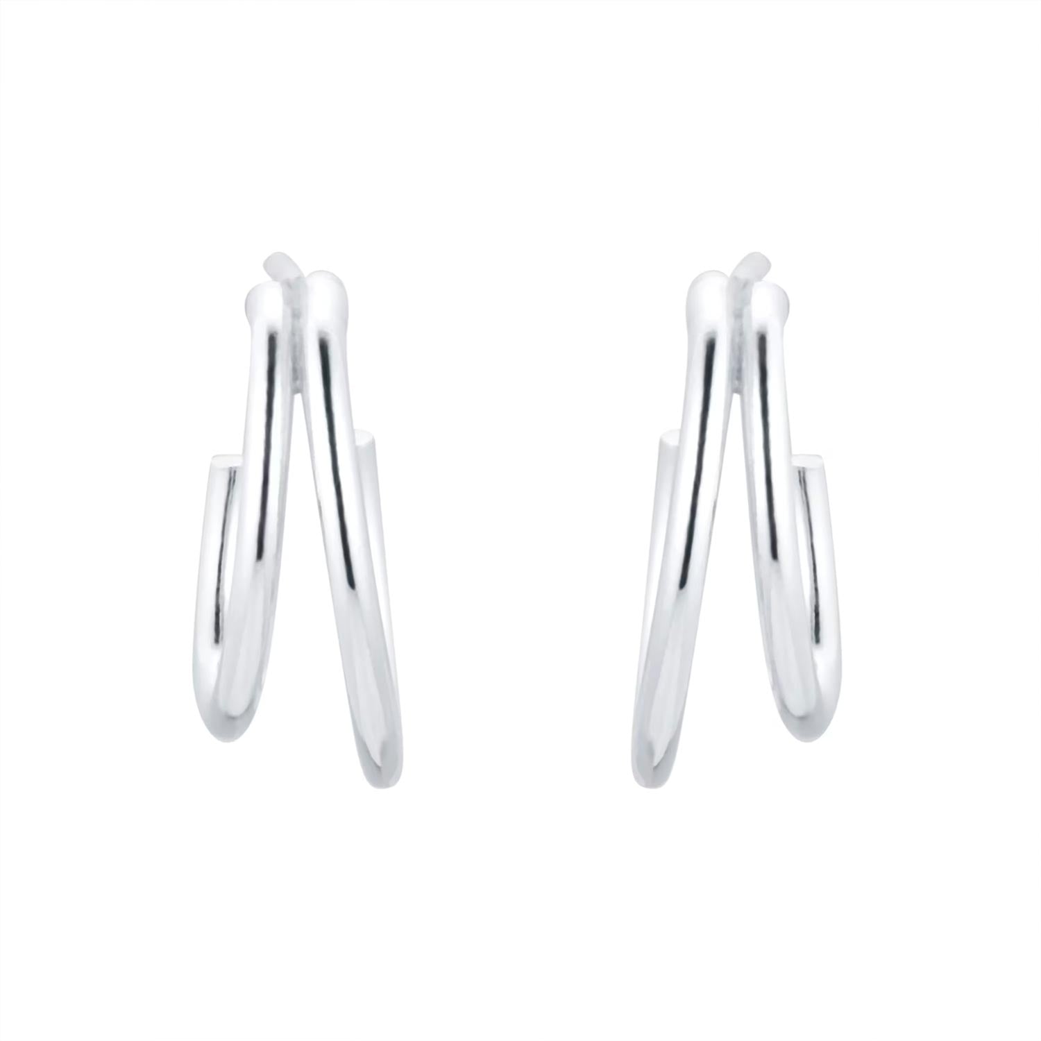 Silver Double Wire Hoop Earrings