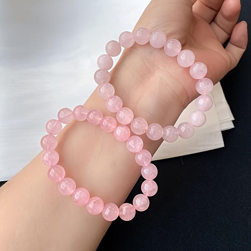 Elastic Natural Rose Quartz Beaded Bracelet