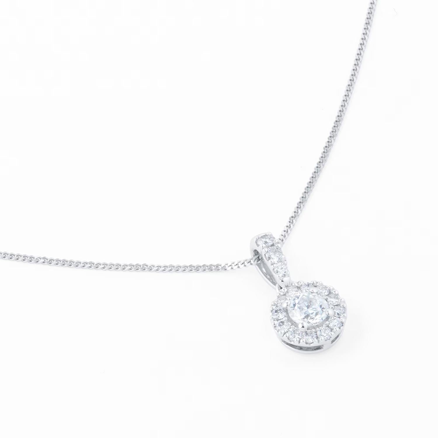 9ct White Gold 0.40cttw Round Halo Pendant