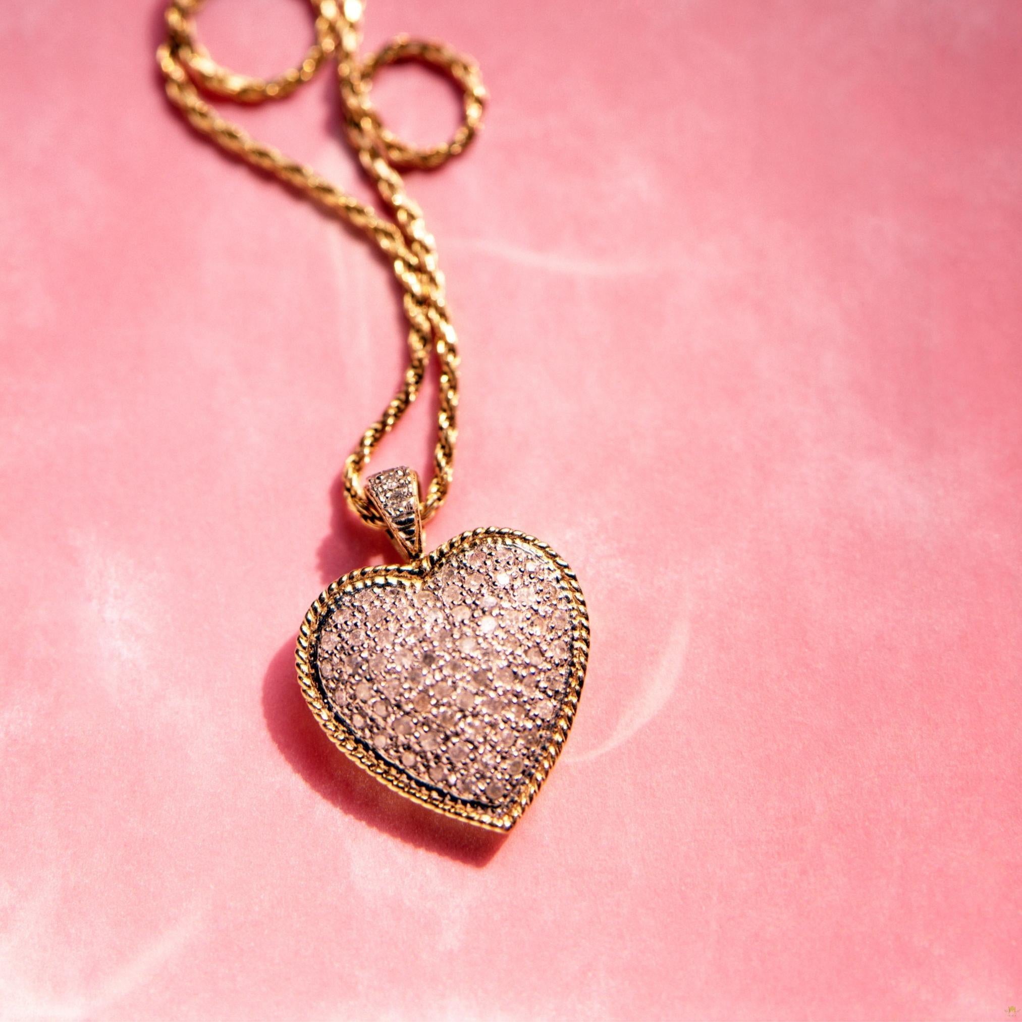 White Zarcone 18K Yellow Gold Heart Pendant Only