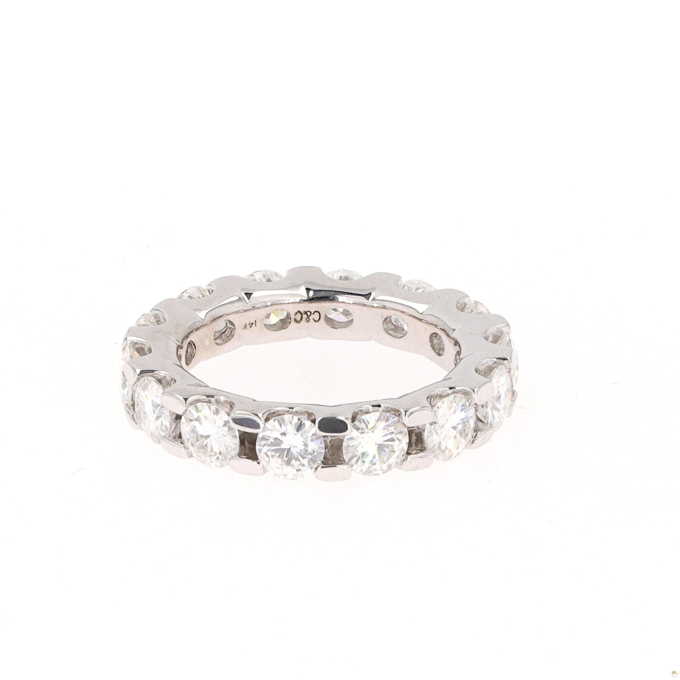 4.62 CTW   Round Moissanite Eternity Wedding Band in 14K White Gold