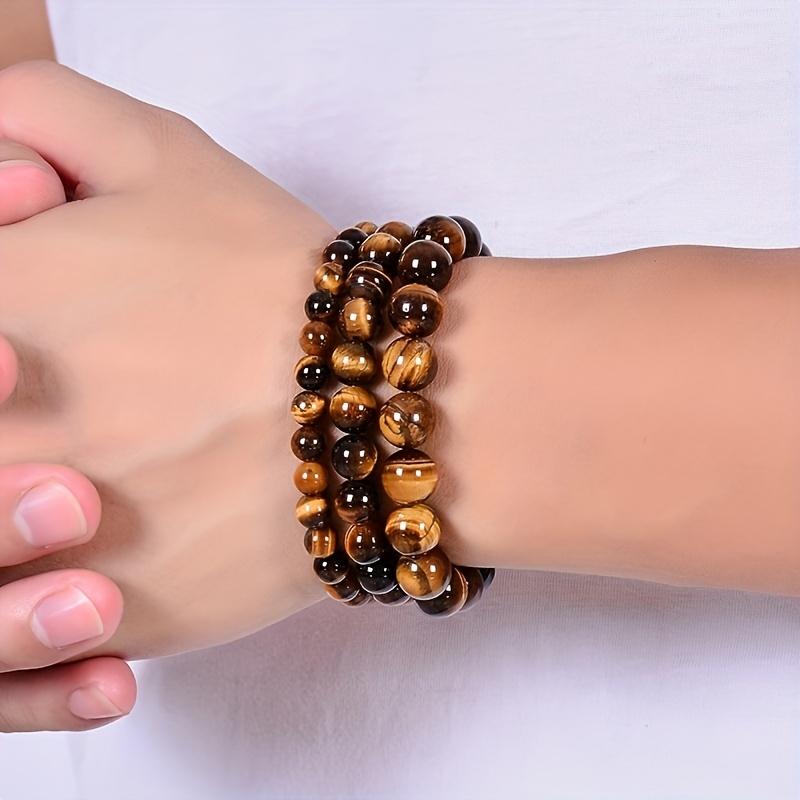 Handmade Natural Tiger Eye Stone Bracelet – Stretchy Elastic Beads