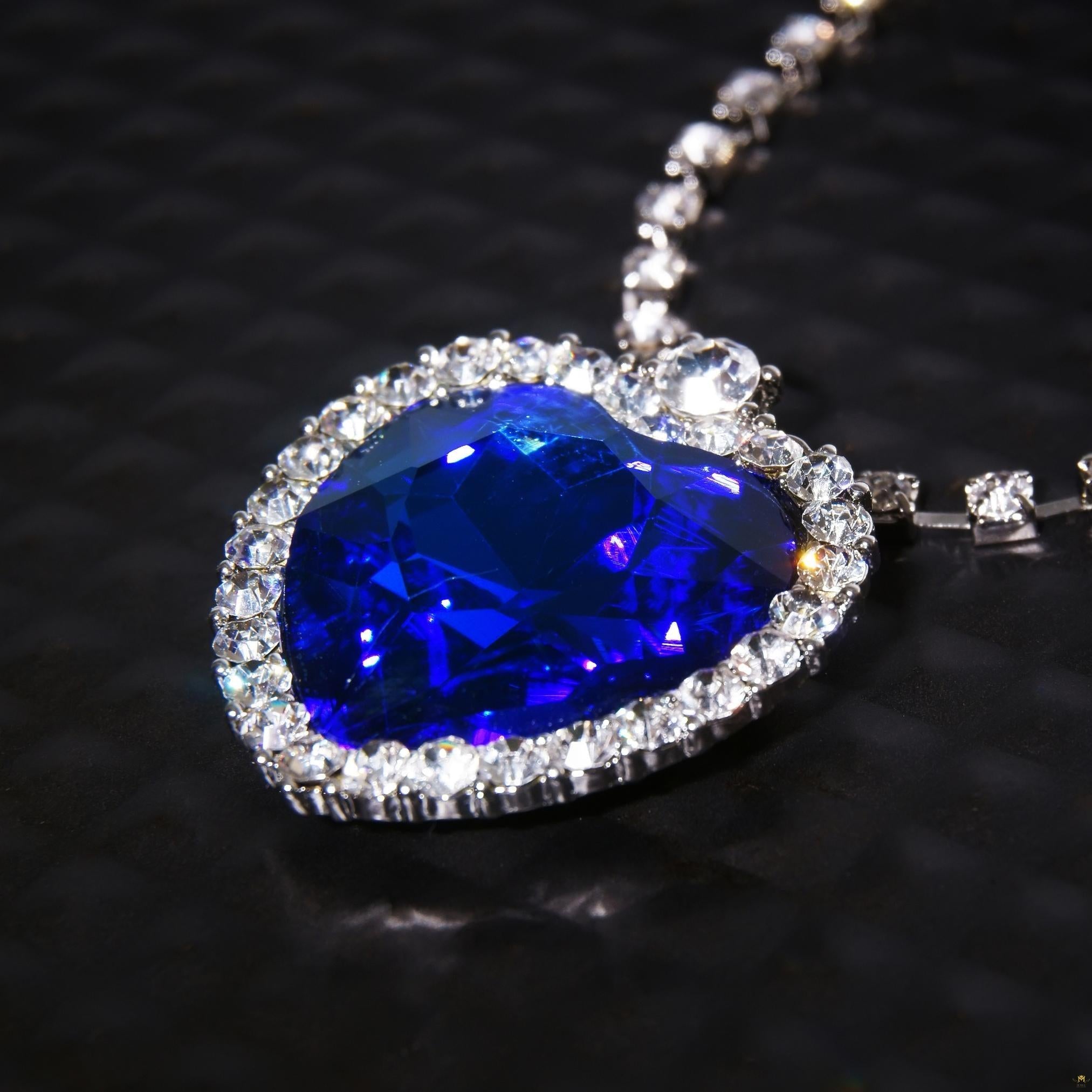 Blue Stone Silver (Quality 925) Heart Shape Pendant With White Stones