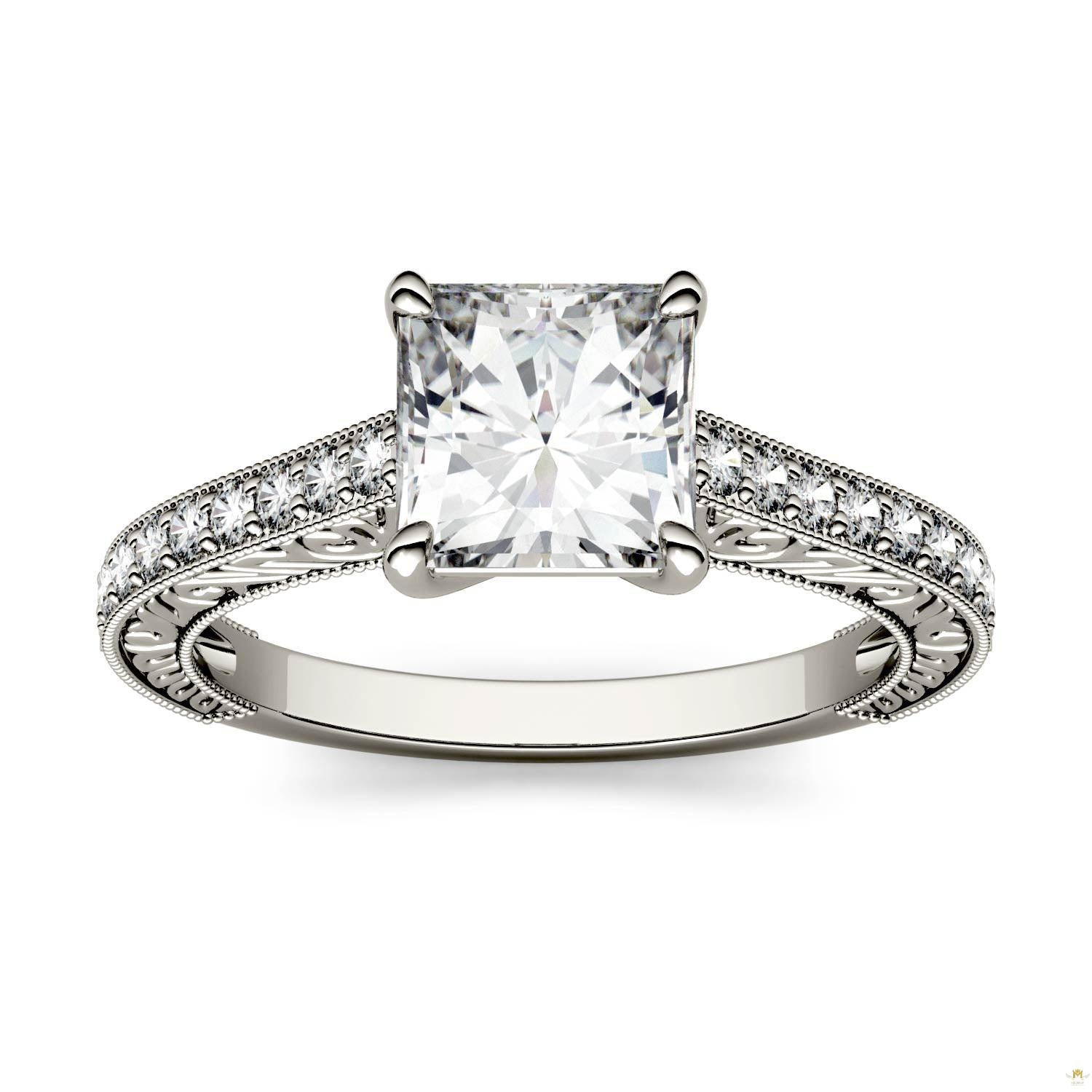 1.74 CTW   Square Moissanite Engagement Ring in 14K White Gold