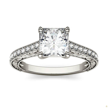 1.74 CTW   Square Moissanite Engagement Ring in 14K White Gold