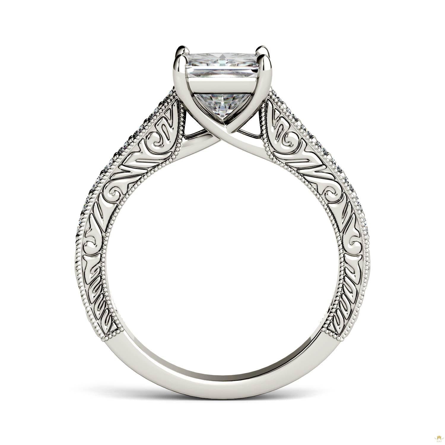 1.74 CTW   Square Moissanite Engagement Ring in 14K White Gold