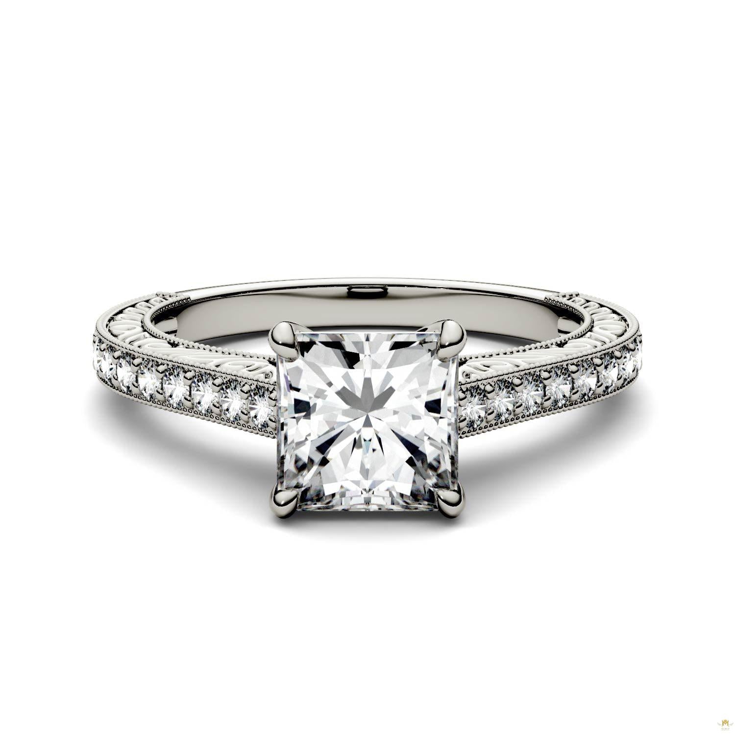1.74 CTW   Square Moissanite Engagement Ring in 14K White Gold