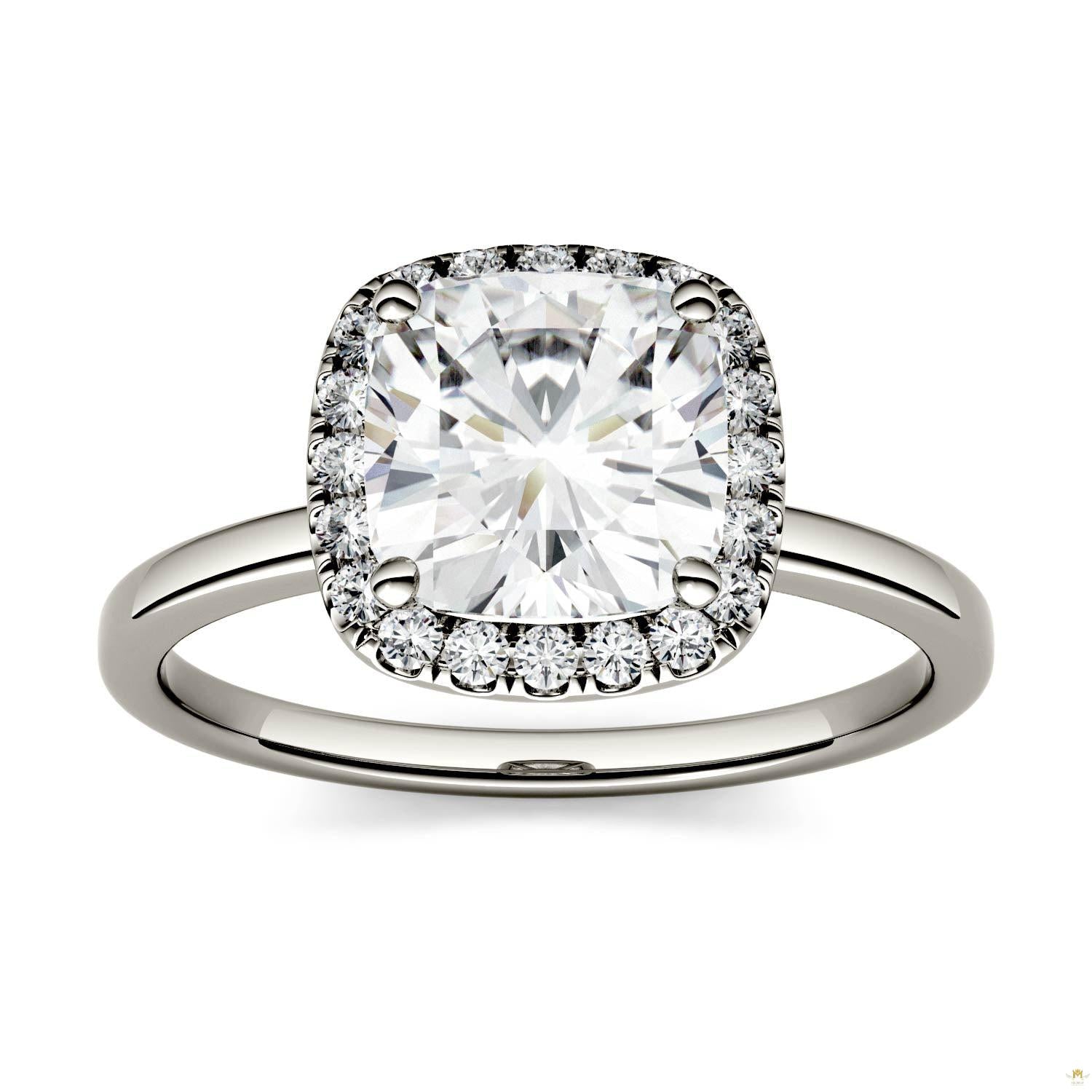 1.43 CTW   Cushion Moissanite Engagement Ring in 14K White Gold