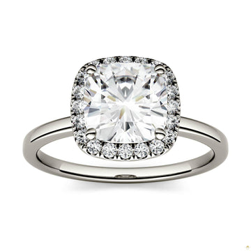 1.43 CTW   Cushion Moissanite Engagement Ring in 14K White Gold