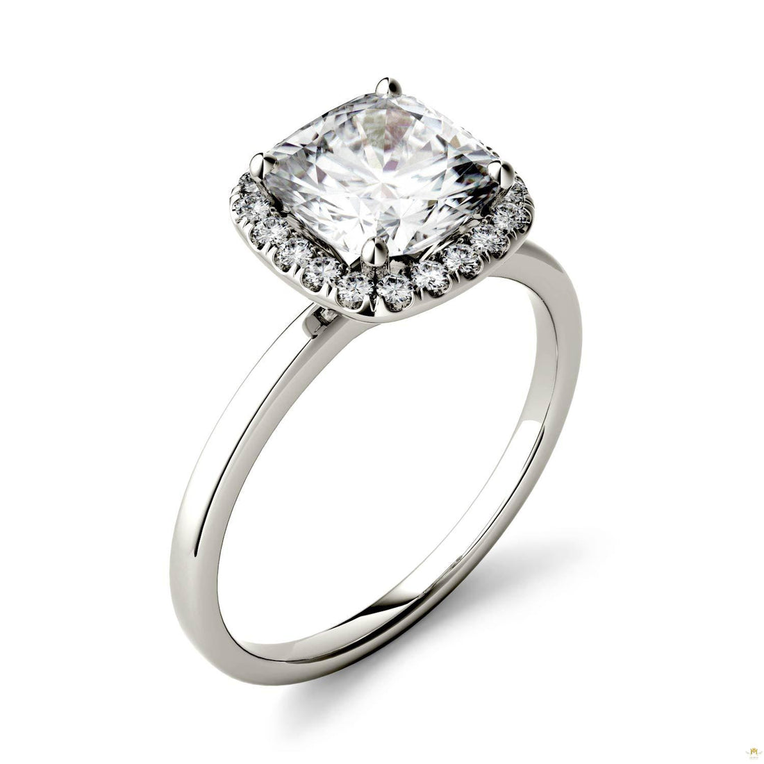 1.43 CTW   Cushion Moissanite Engagement Ring in 14K White Gold