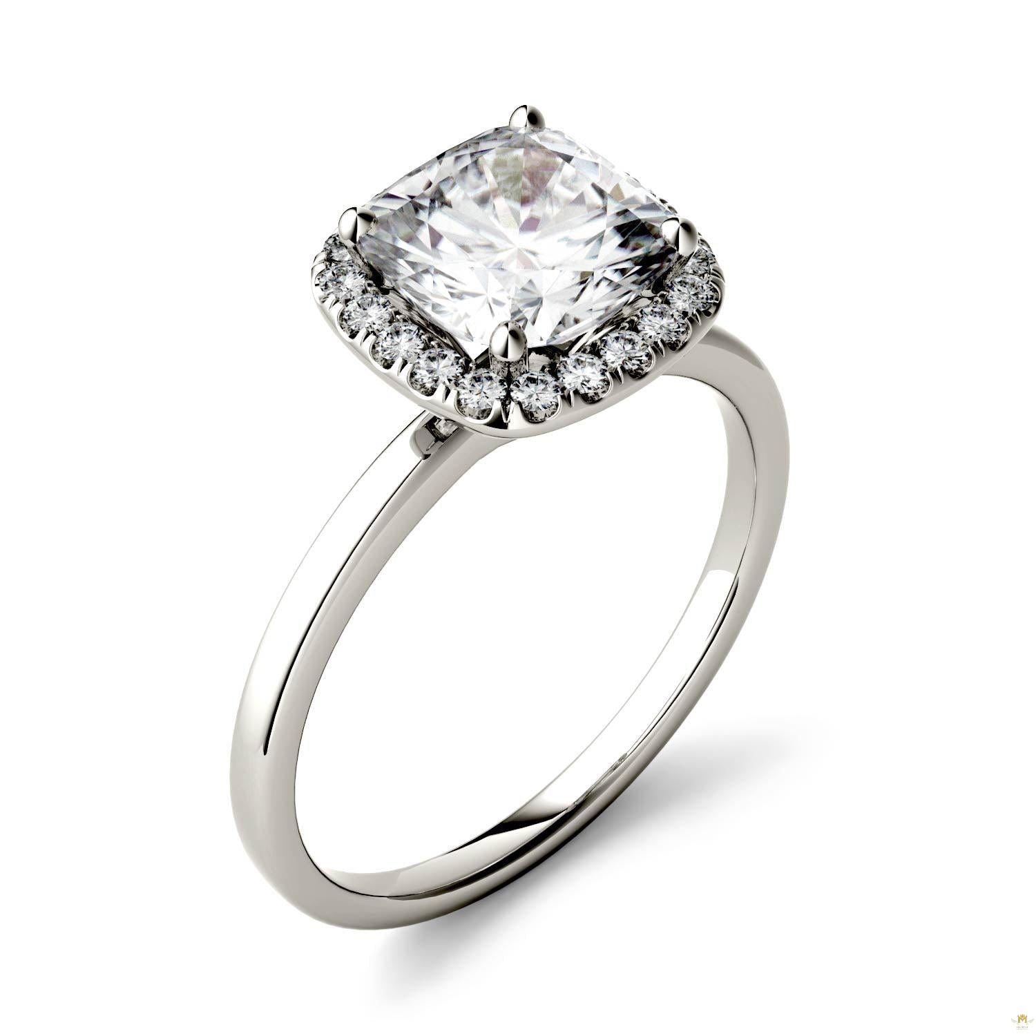 1.43 CTW   Cushion Moissanite Engagement Ring in 14K White Gold
