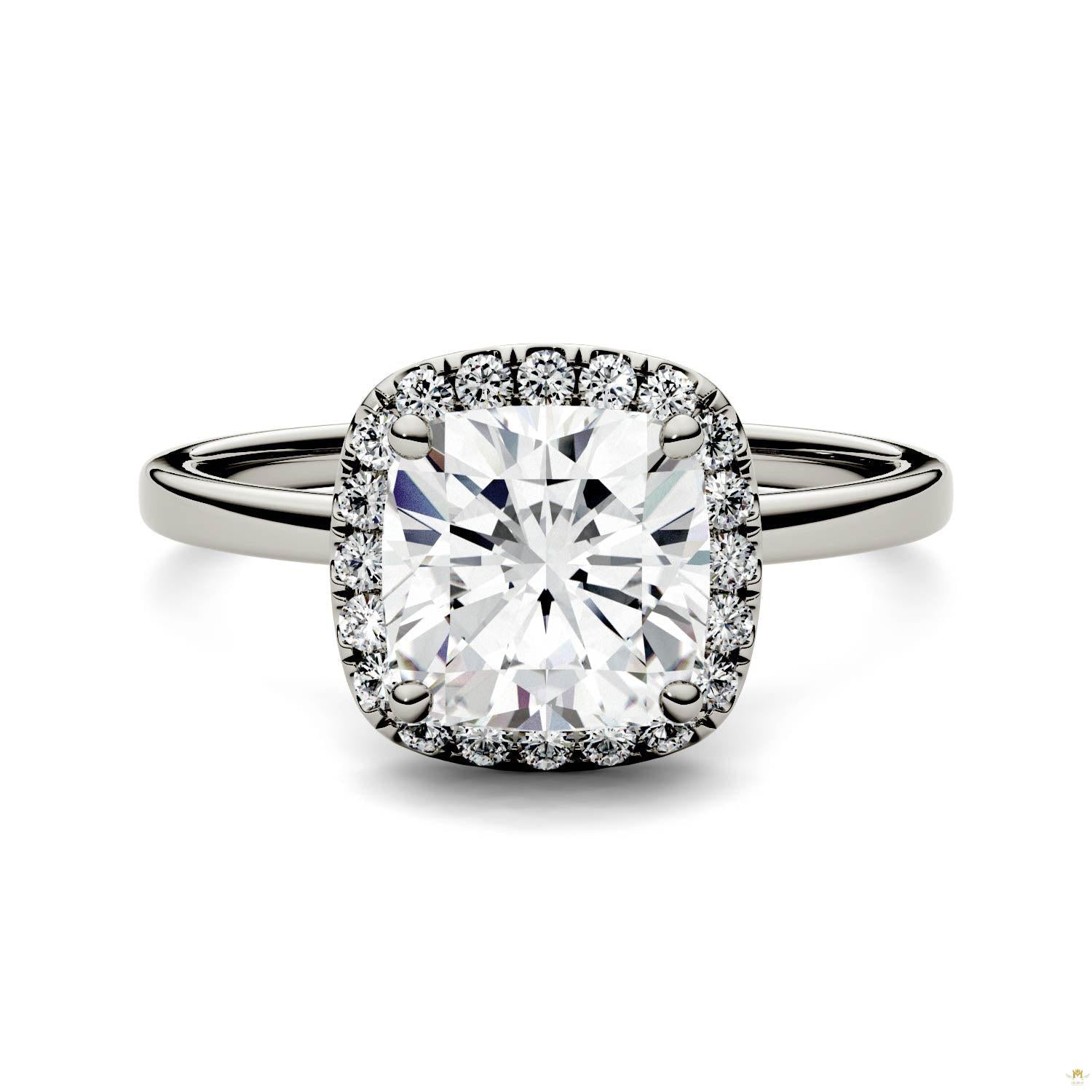 1.43 CTW   Cushion Moissanite Engagement Ring in 14K White Gold