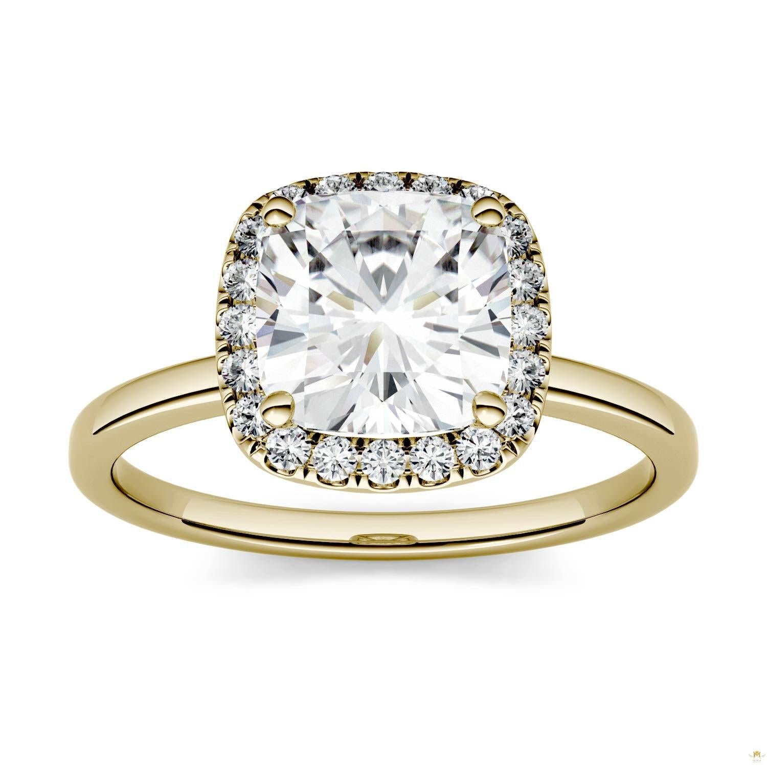 1.43 CTW   Cushion Moissanite Engagement Ring in 14K Yellow Gold