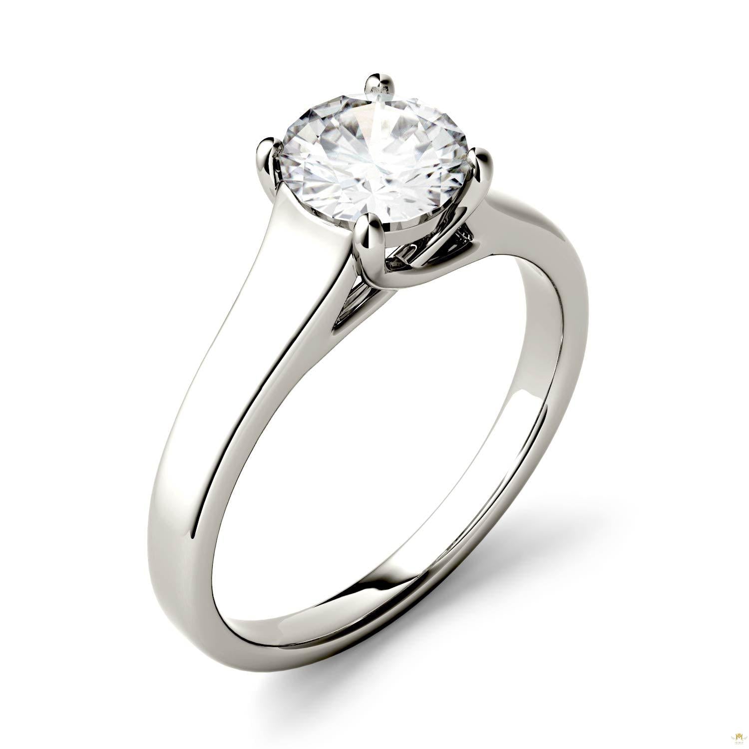 1.00 CTW   Round Moissanite Solitaire Ring in 14K White Gold