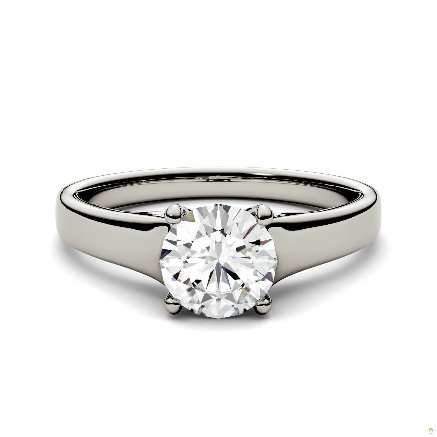 1.00 CTW   Round Moissanite Solitaire Ring in 14K White Gold
