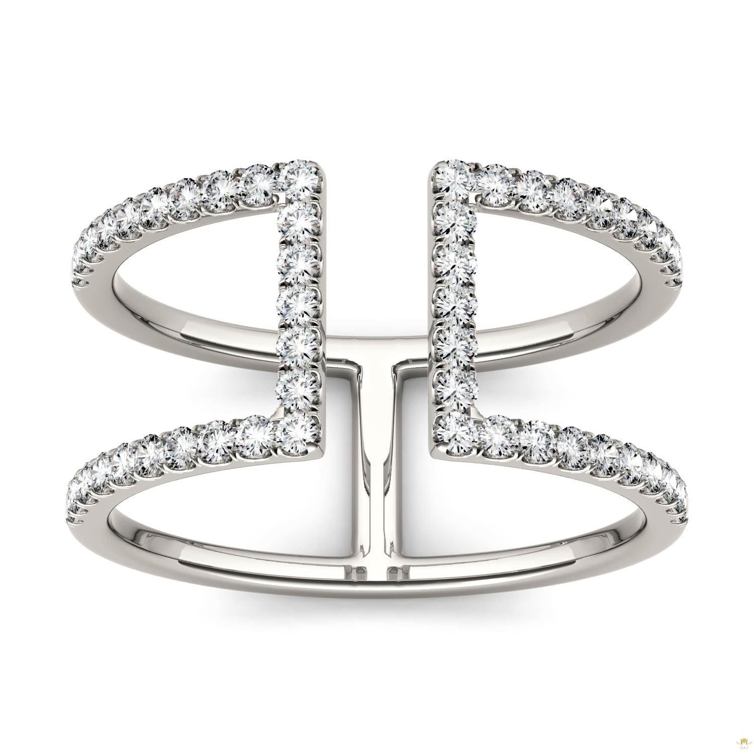 0.50 CTW   Round Moissanite Geometric Ring in 14K White Gold