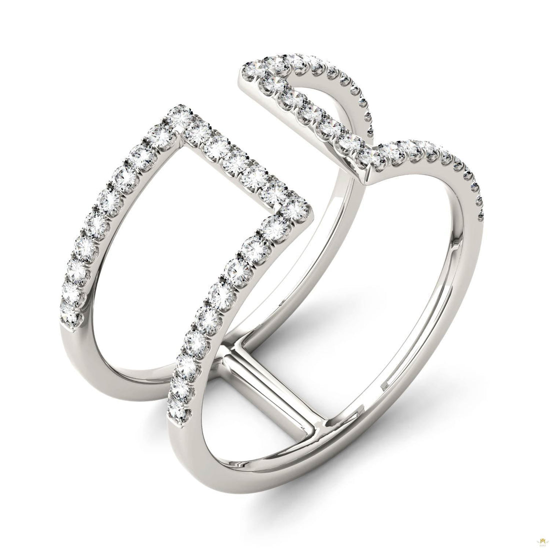 0.50 CTW   Round Moissanite Geometric Ring in 14K White Gold