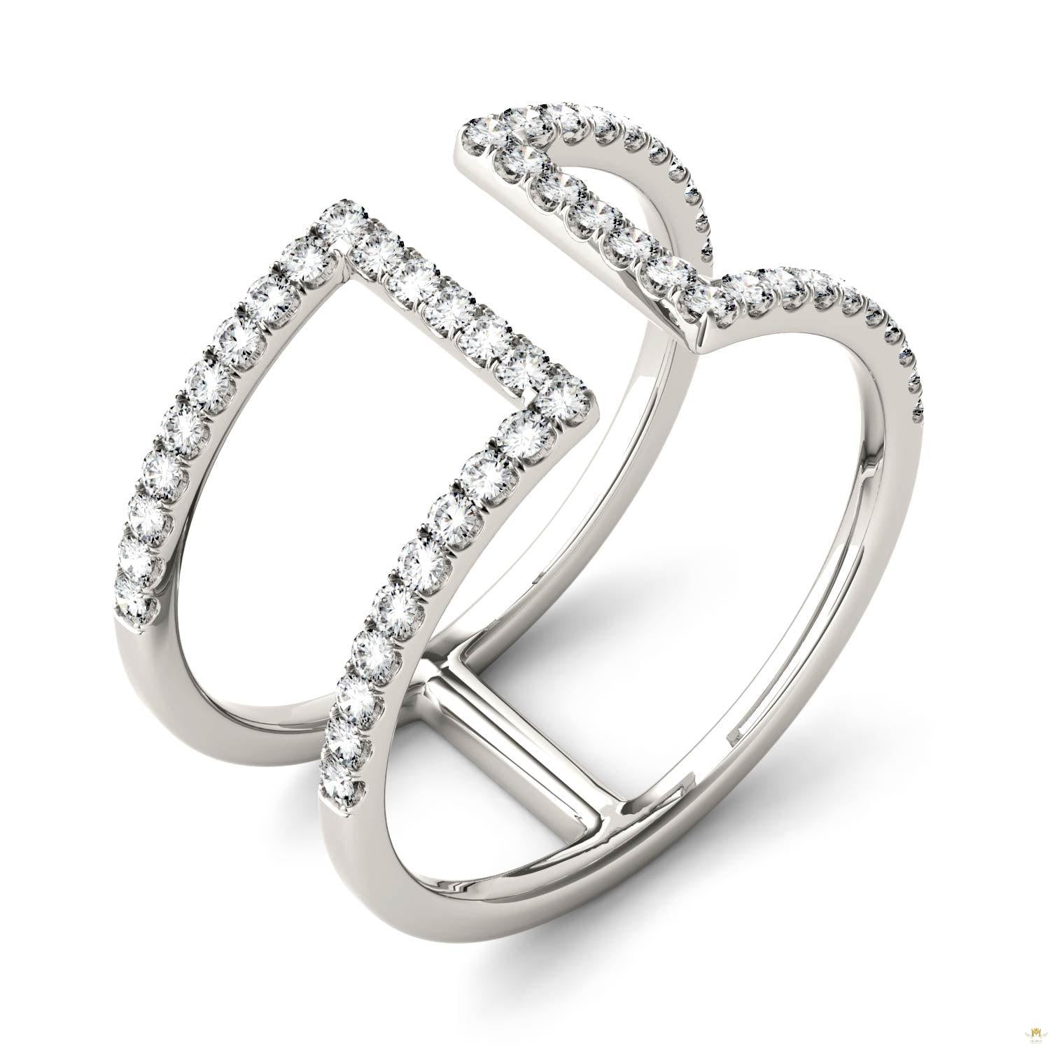 0.50 CTW   Round Moissanite Geometric Ring in 14K White Gold