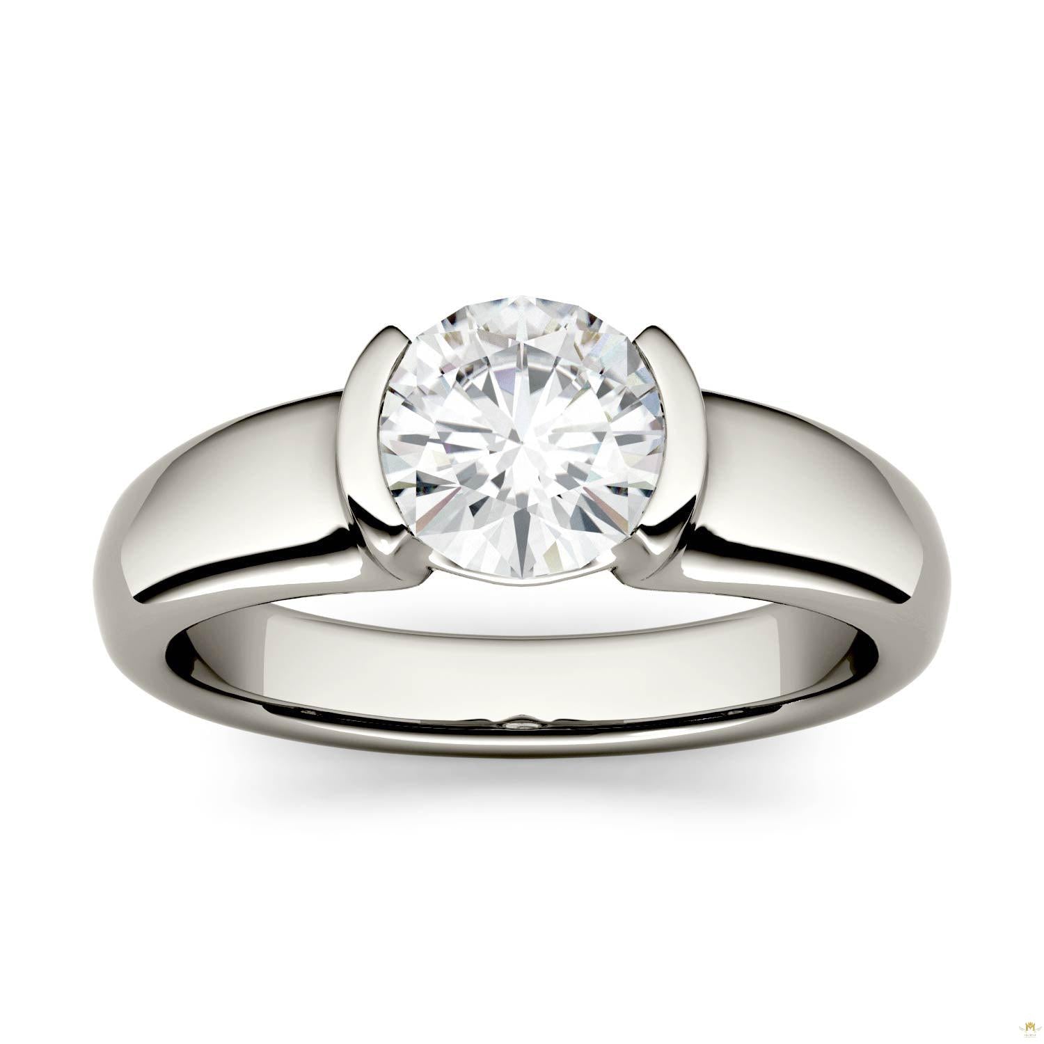 1.00 CTW   Round Moissanite Engagement Ring in 14K White Gold