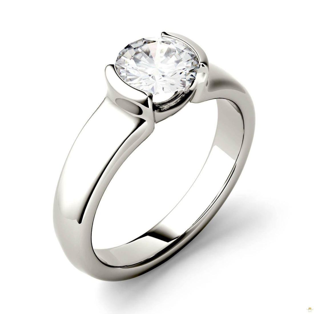 1.00 CTW   Round Moissanite Engagement Ring in 14K White Gold