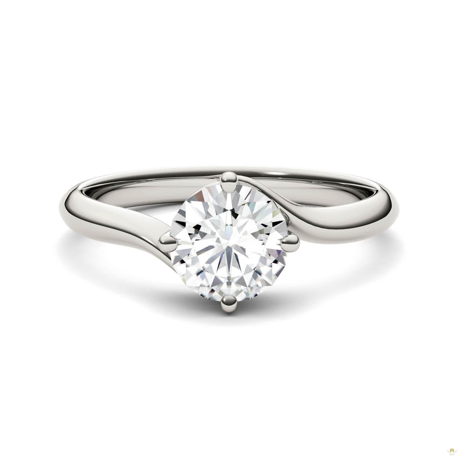 1.00 CTW   Round Moissanite Bypass Ring in 14K White Gold