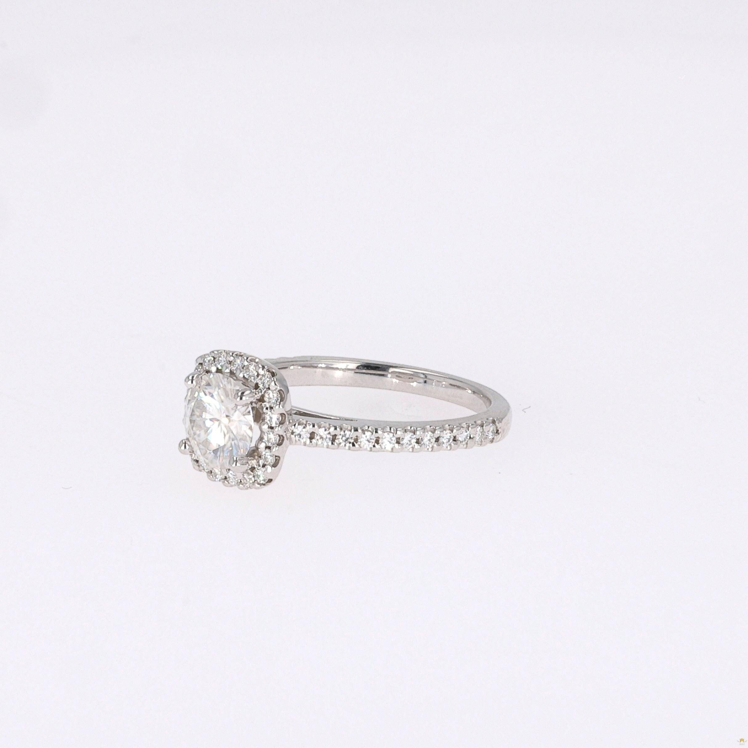 1.41 CTW   Round Near-Colorless Moissanite Halo Ring in 14K White Gold