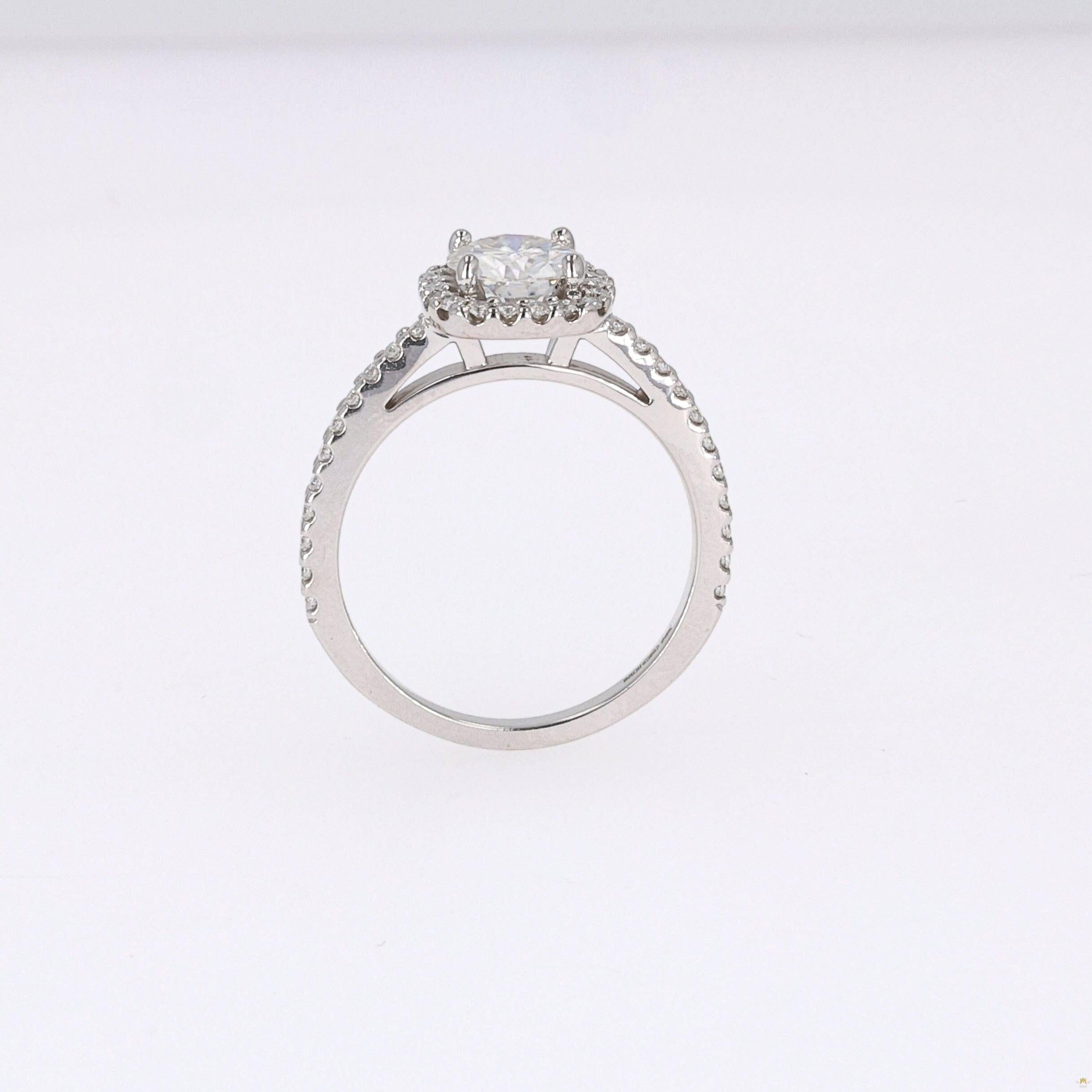 1.41 CTW   Round Near-Colorless Moissanite Halo Ring in 14K White Gold