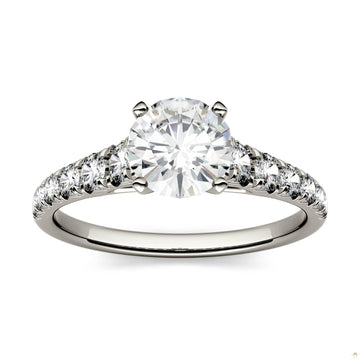 1.29 CTW   Round Moissanite Engagement Ring in 14K White Gold