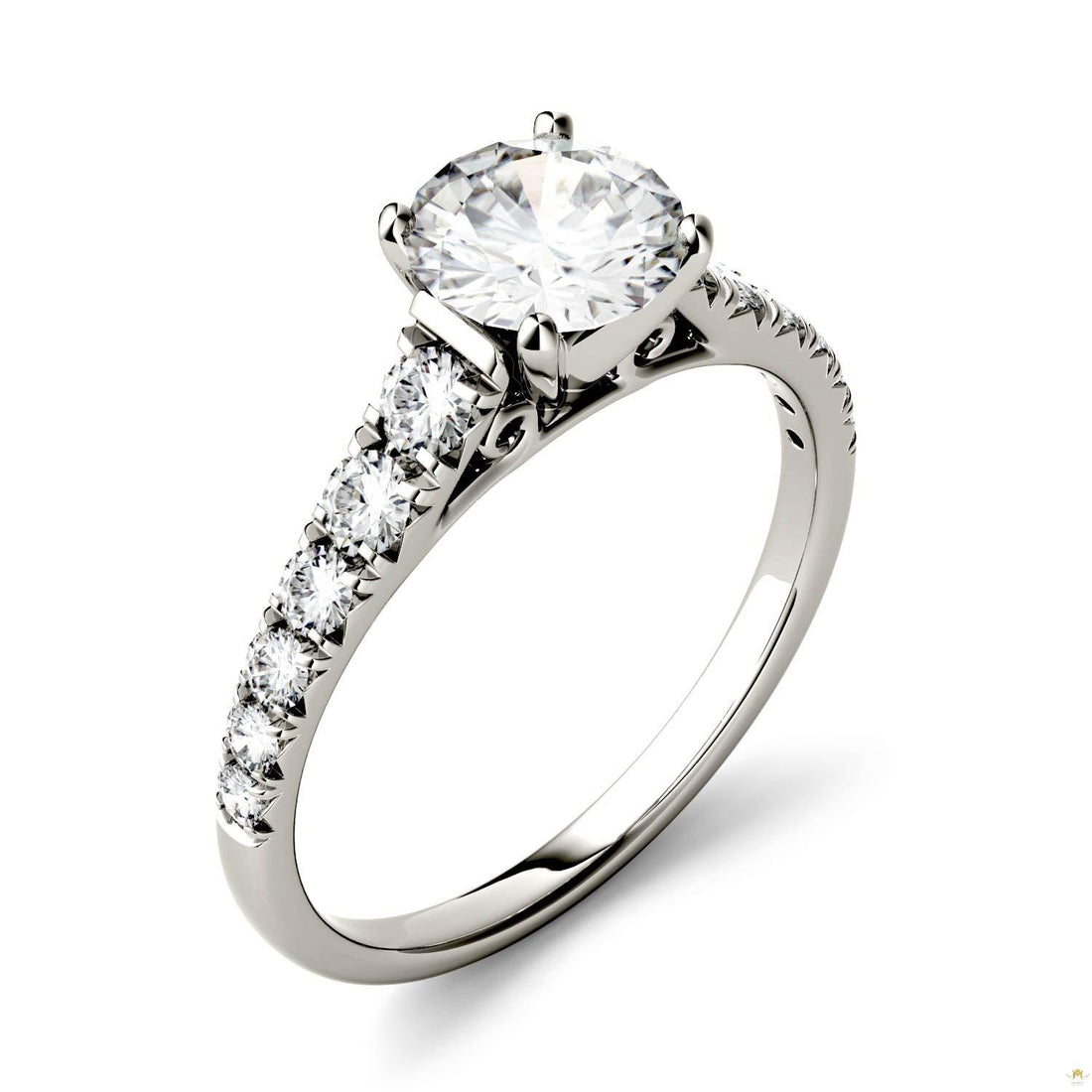1.29 CTW   Round Moissanite Engagement Ring in 14K White Gold