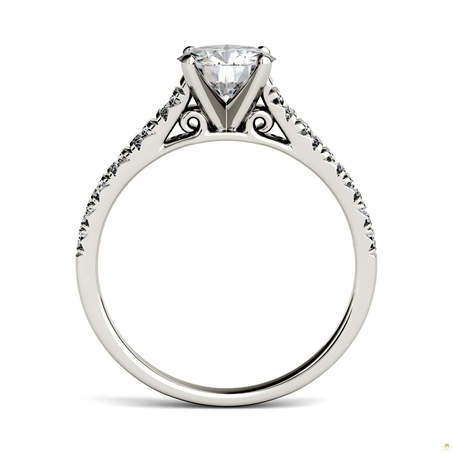 1.29 CTW   Round Moissanite Engagement Ring in 14K White Gold